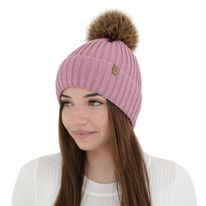 Berretto invernale donna, viola, con lana merino, Zamira