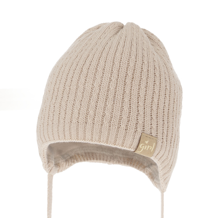 Berretto autunno/primavera bambina, beige, con lacci, Cheri