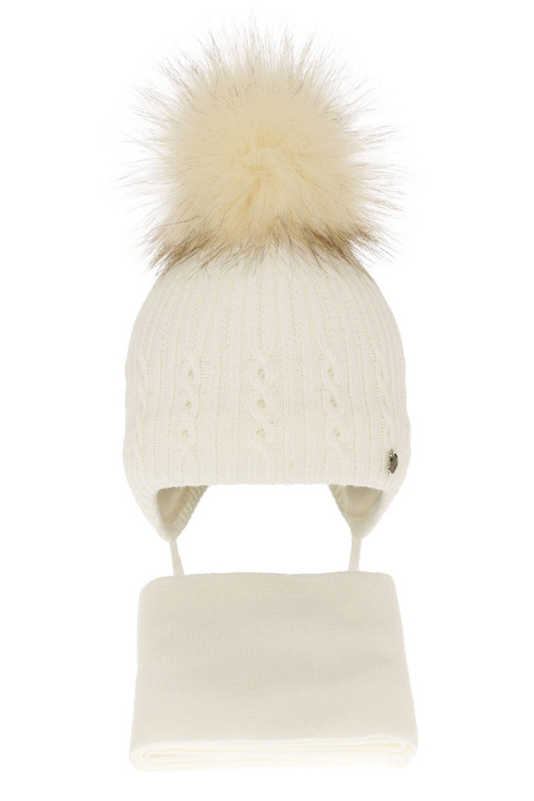 Set invernale bambina: berretto e sciarpa, crema, con pompon, Amana