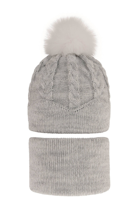 Set invernale bambina: berretto e scaldacollo, grigio, con pompon, Etula