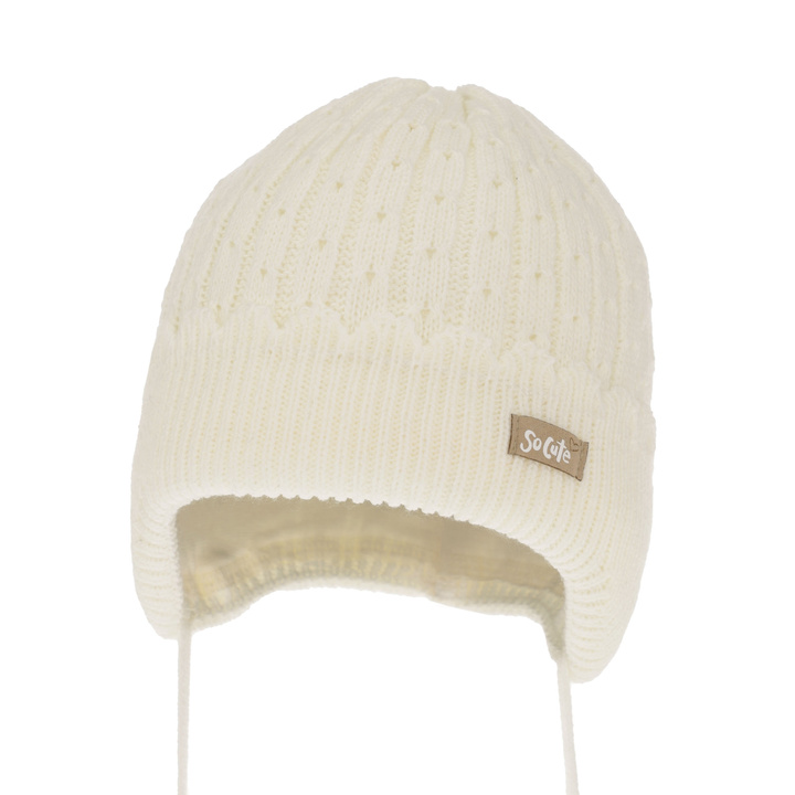 Berretto autunno/primavera bambina, crema, con lacci, Tema