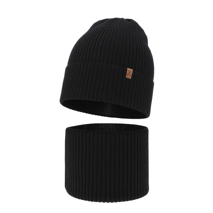 Set autunno/primavera bambino: berretto e scaldacollo, nero, 100% Lana Merino, Lemas