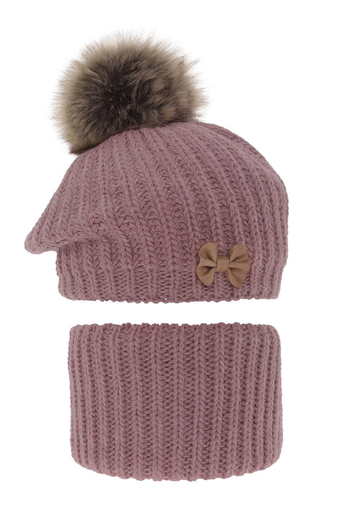 Set invernale bambina: berretto e scaldacollo, wrzosowy, con pompon, Polinezja
