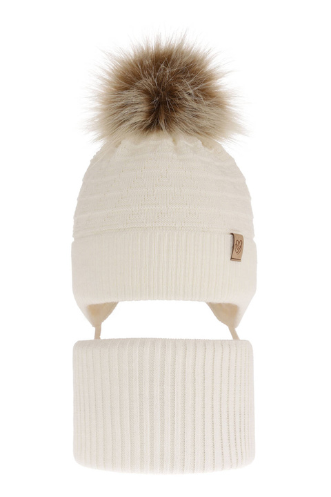 Set invernale bambina: berretto e scaldacollo, crema, con pompon, Egeria