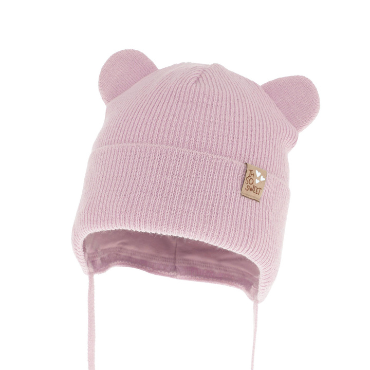Berretto autunno/primavera bambina, lilla, con lacci, Noemi