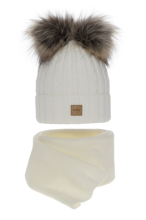 Set invernale bambina: berretto e sciarpa, crema, con due pon pon, Zenda