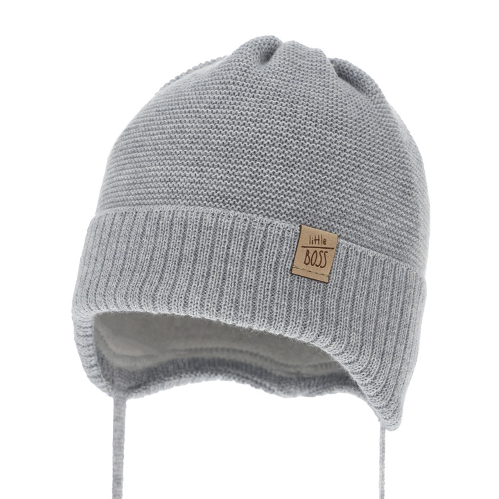Berretto invernale bambino, grigio, con lacci, 100% Lana Merino, Darsi